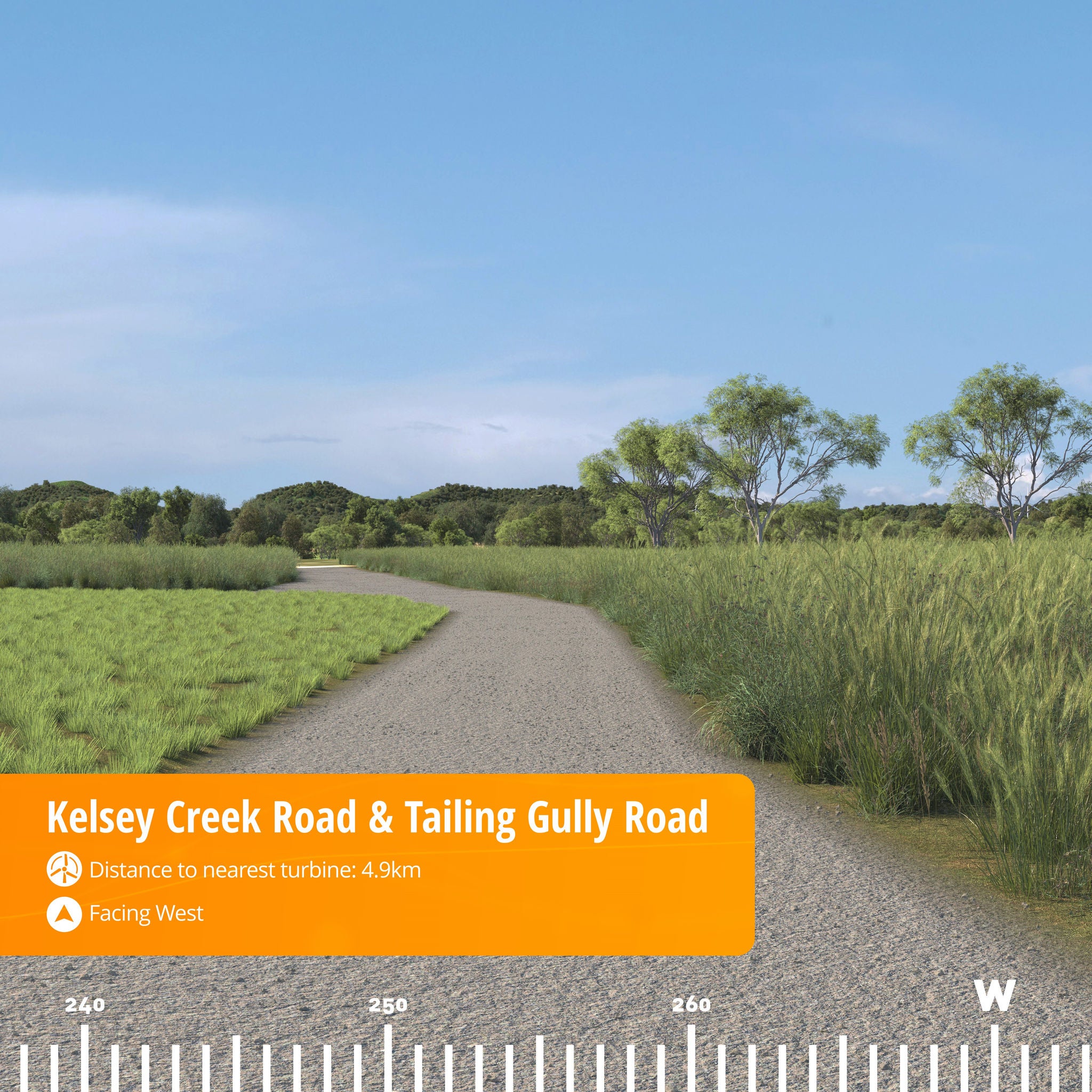 The Kelsey Creek Road & Tailing Gully Road viewpoint.